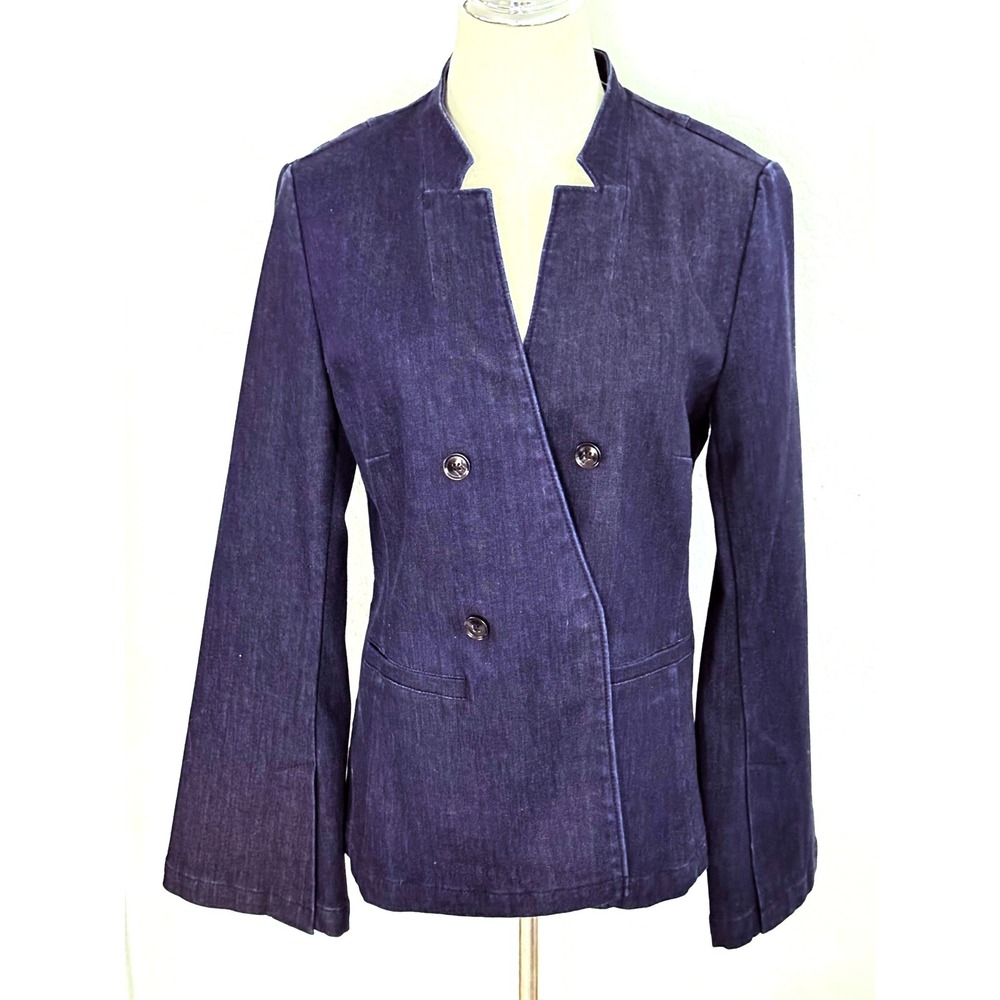 Banana Republic Double Breasted Denim Blazer Dark Wash Bell sleeve Sz 10